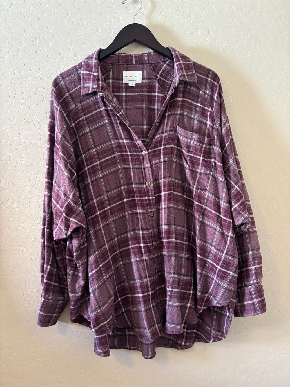 AE Purple Plaid Casual Button-Down Swing Flannel Shirt
